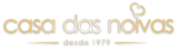 Logo da empresa Casa das Noivas, com a escrita Casa das Noivas e logo abaixo o disclaimer "desde 1979", tudo na cor dourado.