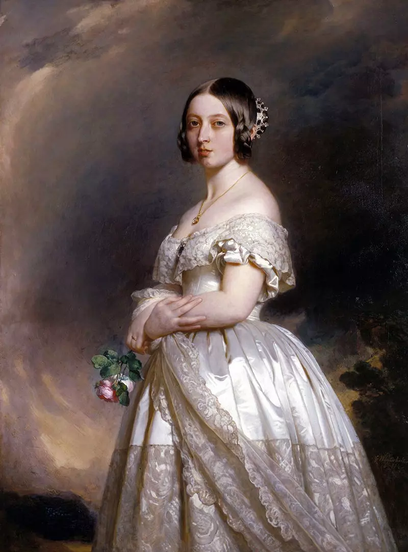 Pintura da rainha Victoria vestida de noiva.